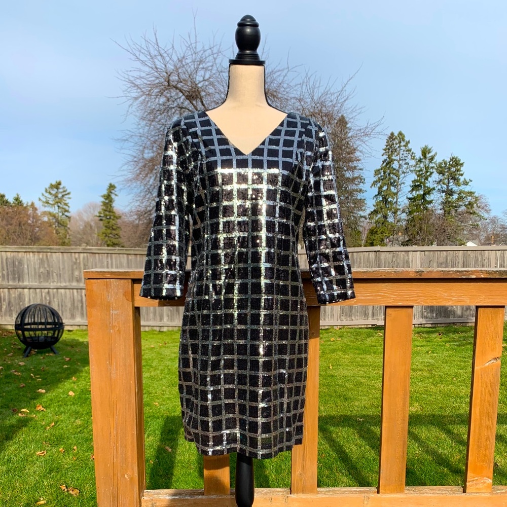 Black + Silver Sequin Dress - Size 12 - NWT